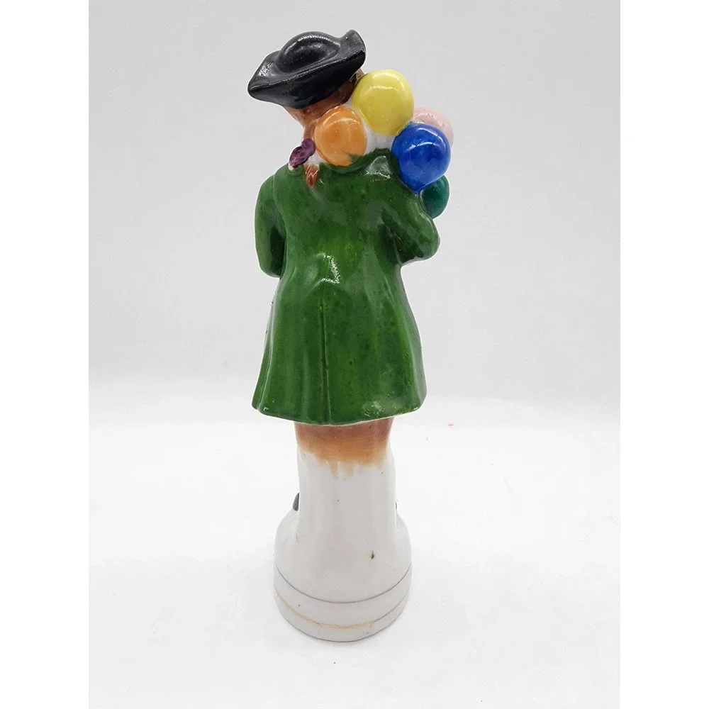 Vintage L&M Ceramic Balloon Man Figurine Hand Painted Green Coat 8.5 Inch